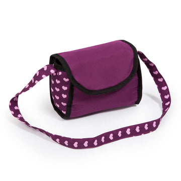 Bayer Design Dolls: Trendy Pram - Burgundy, Pink, Hearts - Includes Shoulder Bag, Fits Dolls Up To 18'', Adjustable Handle, Kids