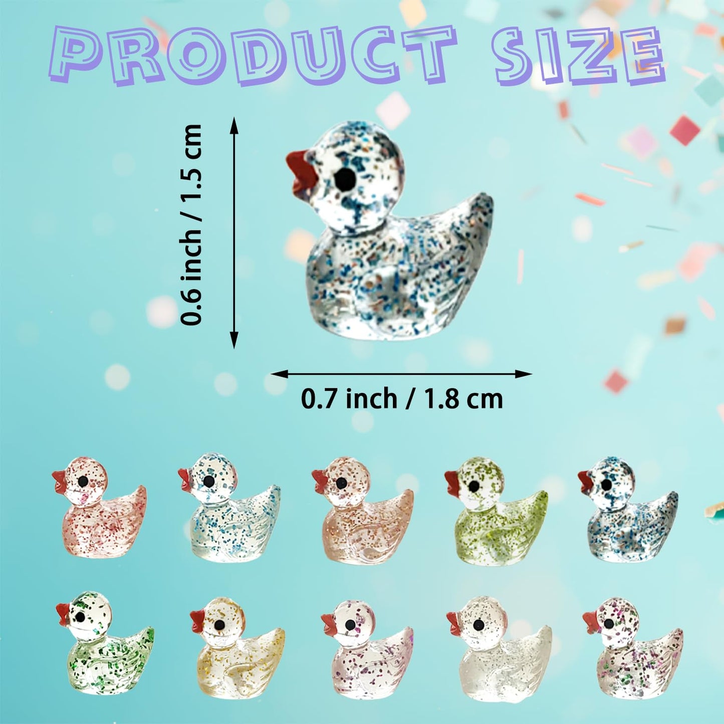 Kuanfine 60 Pcs Tiny Duck Figures Mini Resin Duck Luminous Miniature Ducks Bead for Garden Landscape Aquarium Decoration(Glitter