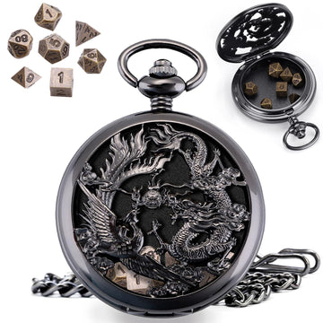 ManChDa Mini D&D Dice Set DND Pocket Shell 7PCS Micro Polyhedral Dice Set Metal Dice Dungeons and Dragons Gifts Accessories Blac
