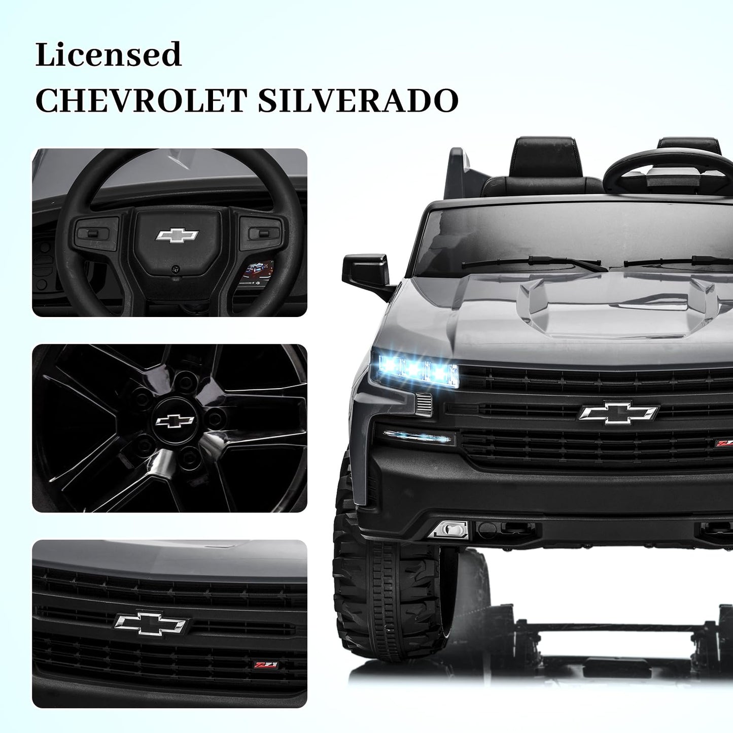 Hetoy 24V 2-Seater Truck Licensed Chevrolet Silverado Ride On Car Toy w/Parent Remote Control,4xSpring Suspension, 3 Speeds, Wir