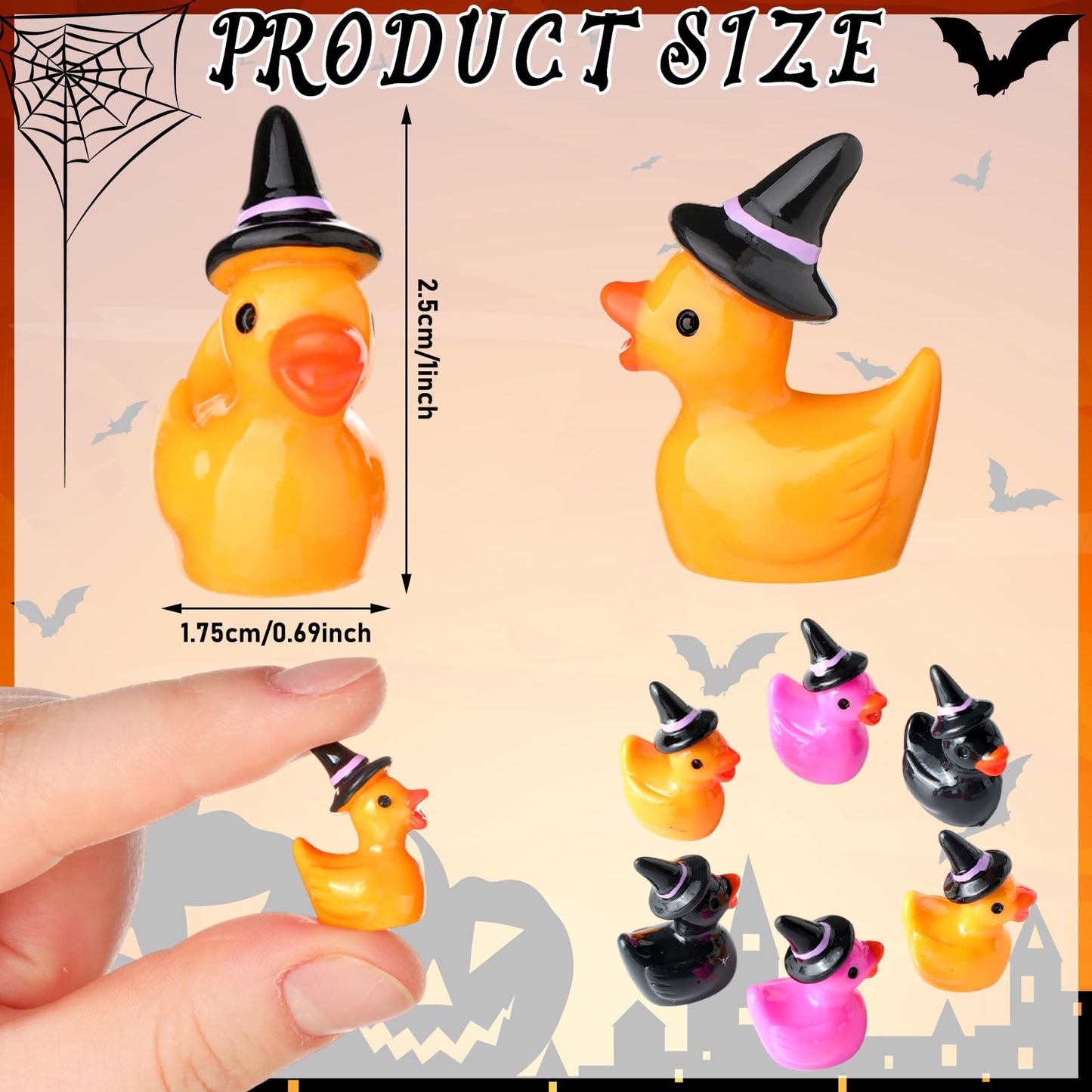 Simgoing 100 Pcs Mini Resin Duck With Hat Halloween Tiny Duck Figurines Resin Ducks Bulk Multicolor Mini Ducks Miniature For Gar