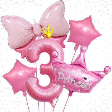 3Rd Birthday Decorations For Girls, Pink 3Rd Birthday Balloon Set With 40 Inch Pink Number 3, Large Helium Foil Mylar Crown Balloon, Pink Bow Foil Balloons For Baby Girl Daughter First Birthday Party