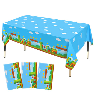 Lecinc 3 PCS Video Games Party Tablecloth, Plastic Video Games Table Cover for Video Games Birthday Party Decorations Supplies, 