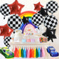 TONIFUL 18pcs Checkered Balloons 18 Inch Black and White Checkered Balloons Racing Balloons Large Checker Foil Balloons for Fast