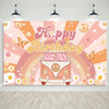 Mocsicka Groovy Birthday Banner Retro Hippie Boho Daisy Party Decorations for Girls Kids Rainbow Groovy Happy Birthday Party Bac