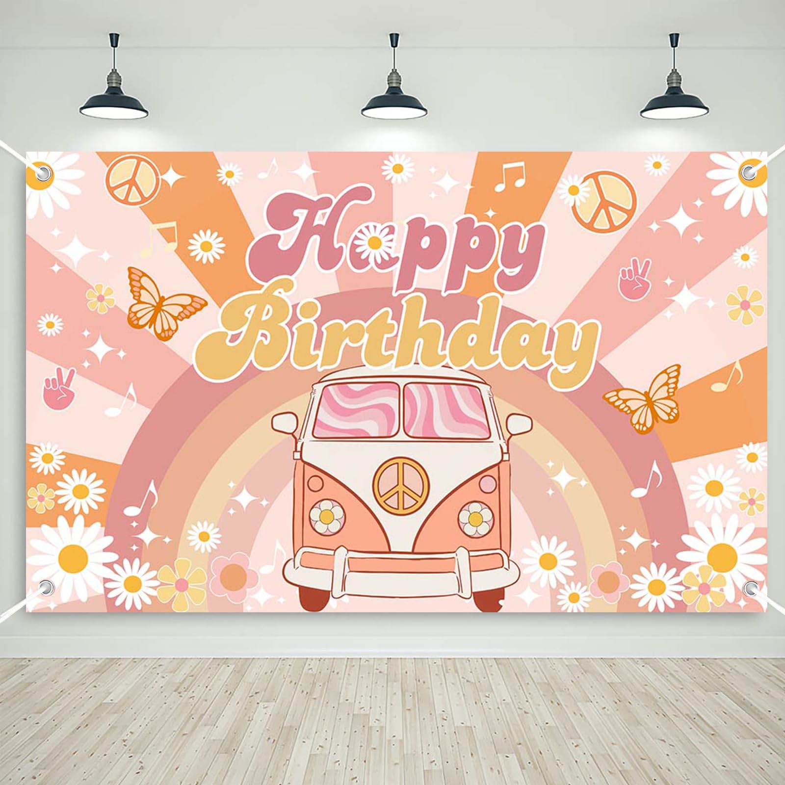 Mocsicka Groovy Birthday Banner Retro Hippie Boho Daisy Party Decorations for Girls Kids Rainbow Groovy Happy Birthday Party Bac