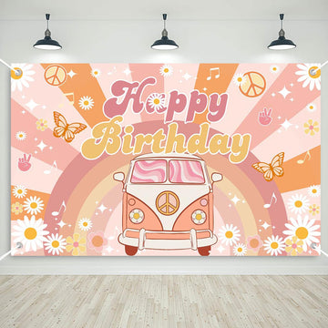 Mocsicka Groovy Birthday Banner Retro Hippie Boho Daisy Party Decorations for Girls Kids Rainbow Groovy Happy Birthday Party Bac