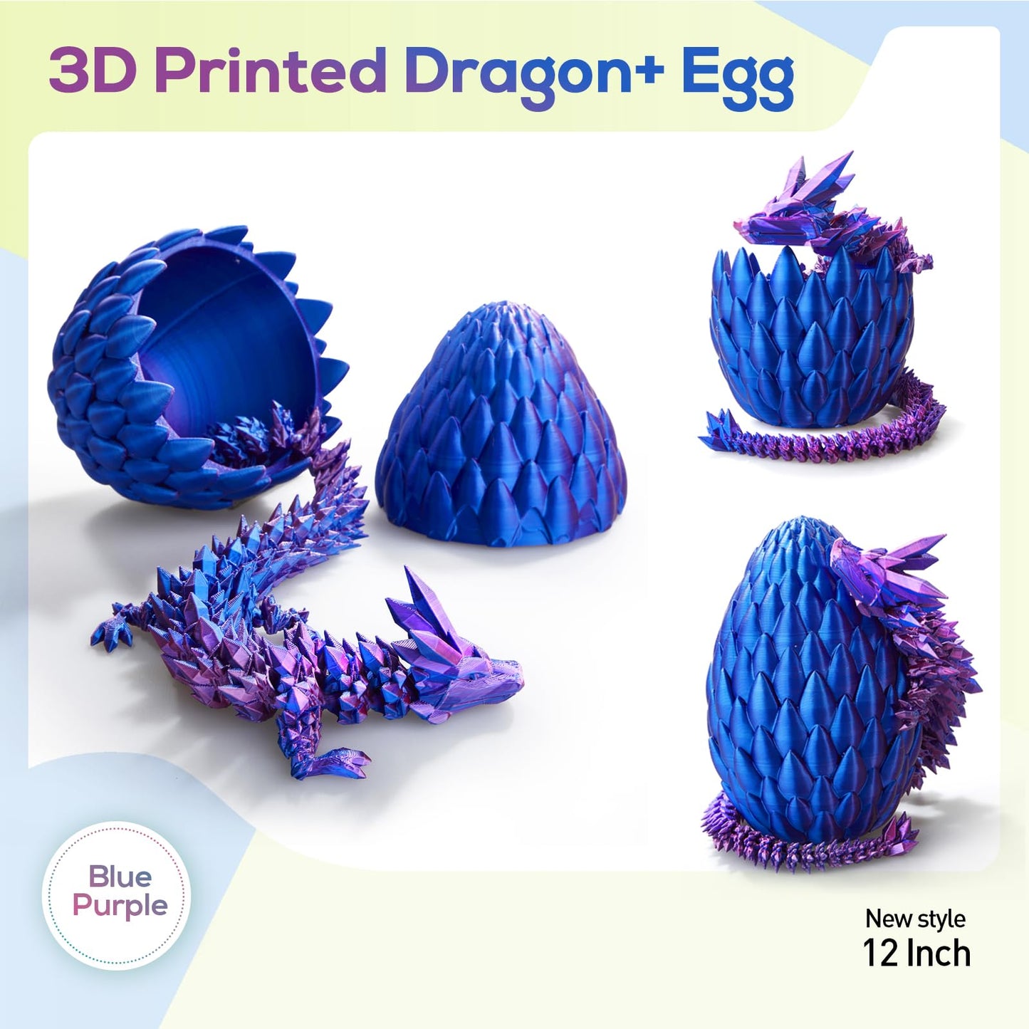 3D Printed Dragon,Dragon Eggs With Dragon Inside,Dragon Egg Toy,12'' Full Articulated Crystal 3D Dragon For Children'S Day Gift