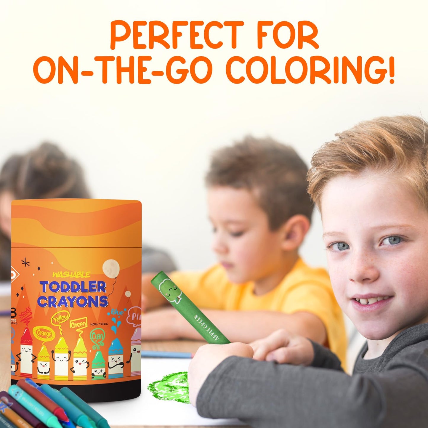 ZENO 18 Colors Jumbo Crayons + Non Toxic Crayons for Toddlers 1-3 | Washable Crayons for Kids Ages 4-8 | Easy To Hold Large Cray