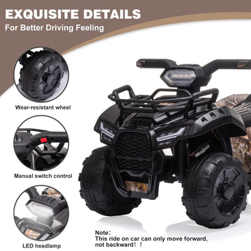 Kids Ride On Atv, 6V Battery Powered Kids Electric Vehicle, 4 Wheeler Quad W/Headlights, Mp3, Usb, Volume Control, Large Seat, E