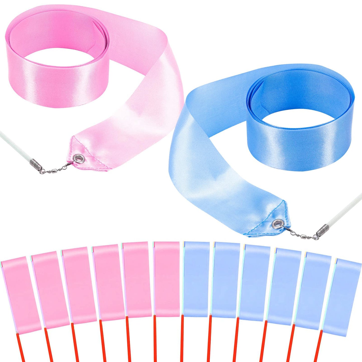 Hiunicorn 12Pcs (6 Pink + 6 Blue) Dance Ribbons Party Favors For Boys And Girls Gender Reveal Rhythmic Gymnastics Birthday Party Streamers Decoration, Kids Circus Carnival Ribbon Silks Sticks Wands