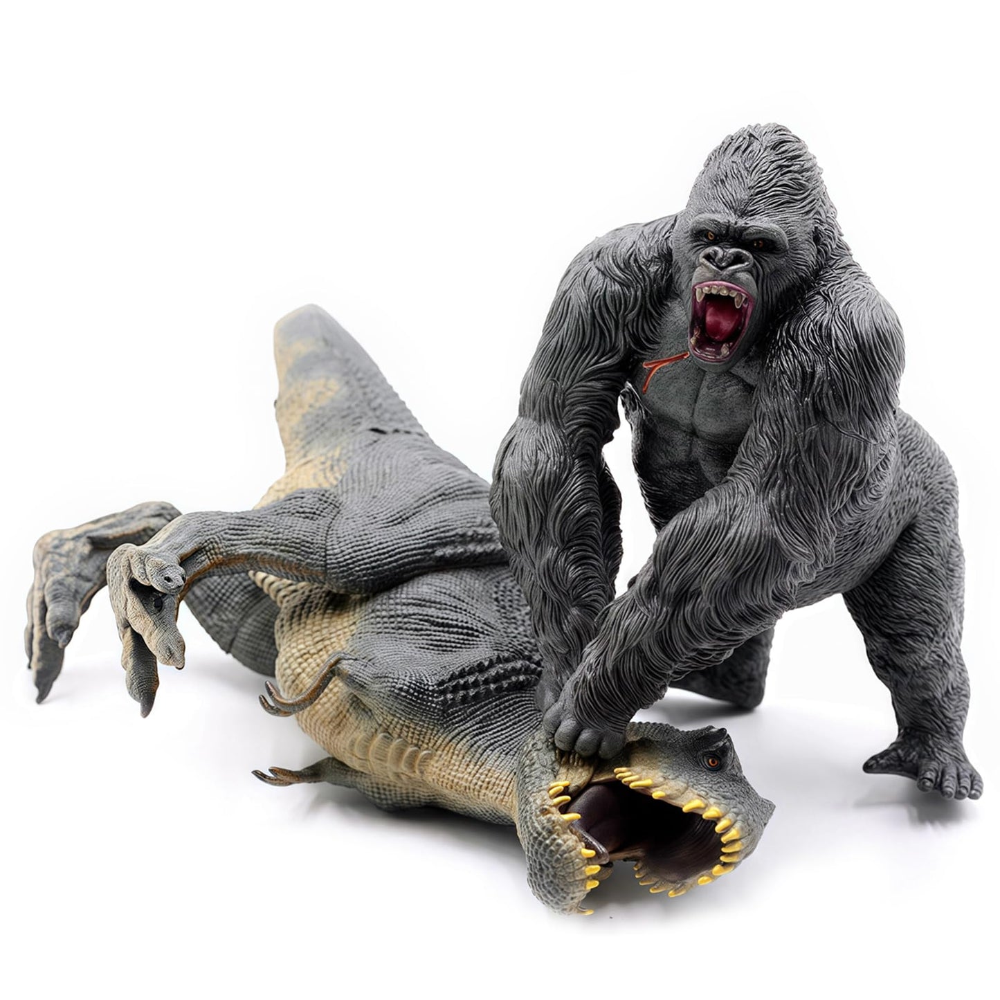 King Kong VS Vastatosaurus Rex Dinosaur Toys with Realistic Rock Action Figure Rampage Gorilla Fight Tarbosaurus Animal Figurine