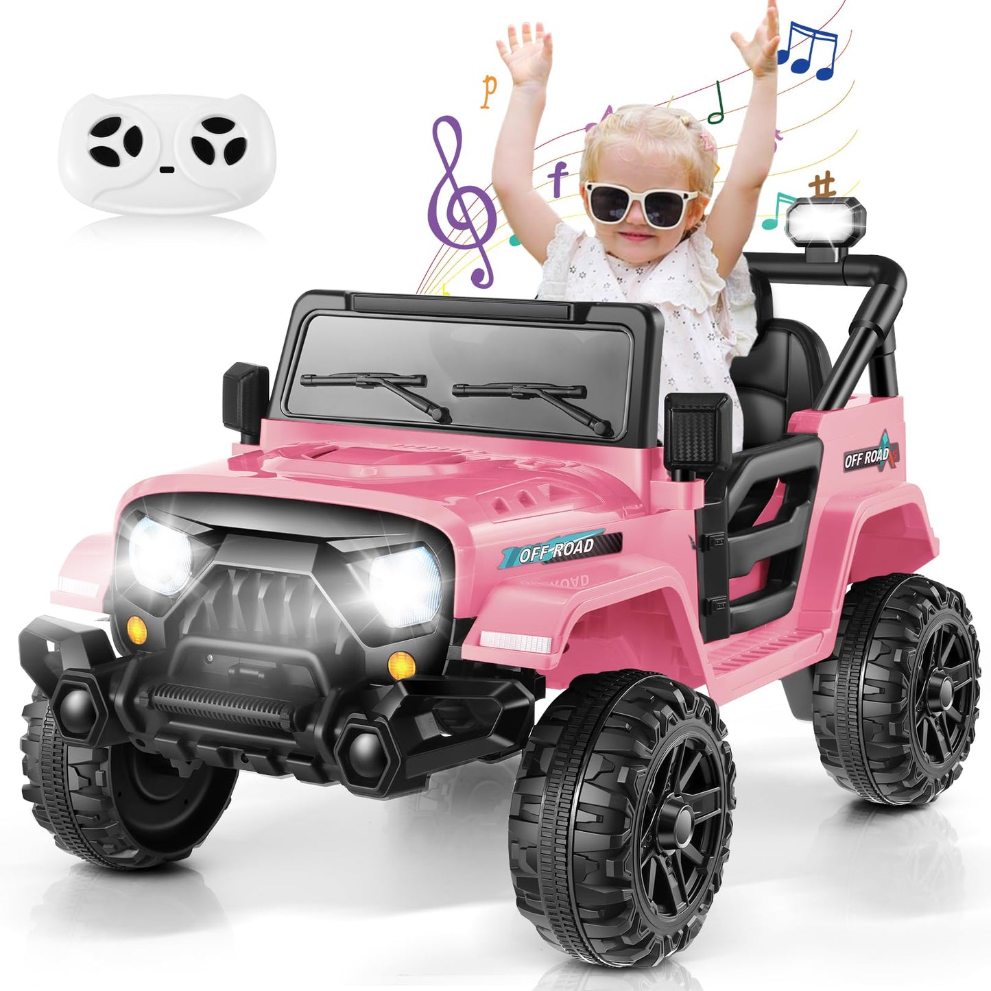 Hikole Kids Ride on Car with Remote Control, Battery Powered Car with Music Player, LED Lights, 3 Speeds, Bluetooth, Spring Susp