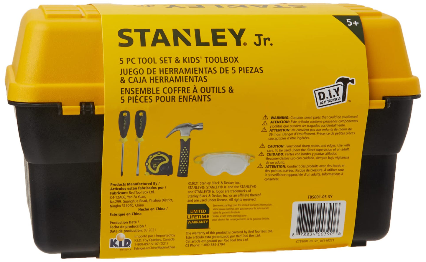 Stanley Jr. - Tool Box And 5 Pcs Set Of Tools, Tool Set Ages 5+ (Tbs001-05-Sy), Mixed