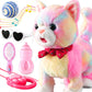 Colorful Leash Walking Cat Set Toy Interactive Talking Cat Singing Dancing Kitten Mimicking Repeat What You Say Kitty Touch And Voice Control Nodding Wagging Tail Plush Electric Robot For Kid Girl