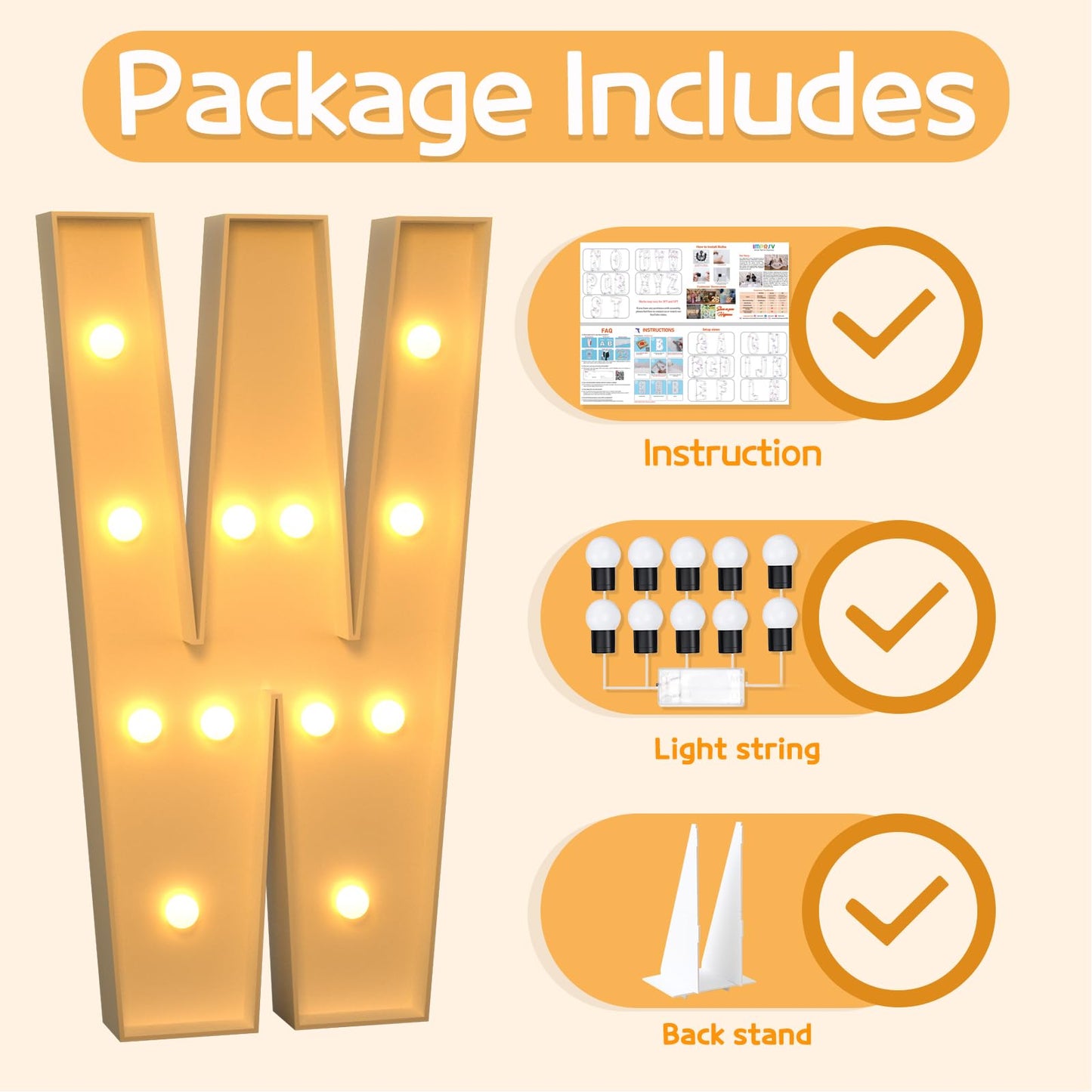Imprsv 4Ft Marquee Light Up Letters W, Large Light Up Letters For Baby Shower Anniversary Wedding Room Decor, Big Letters For Pa