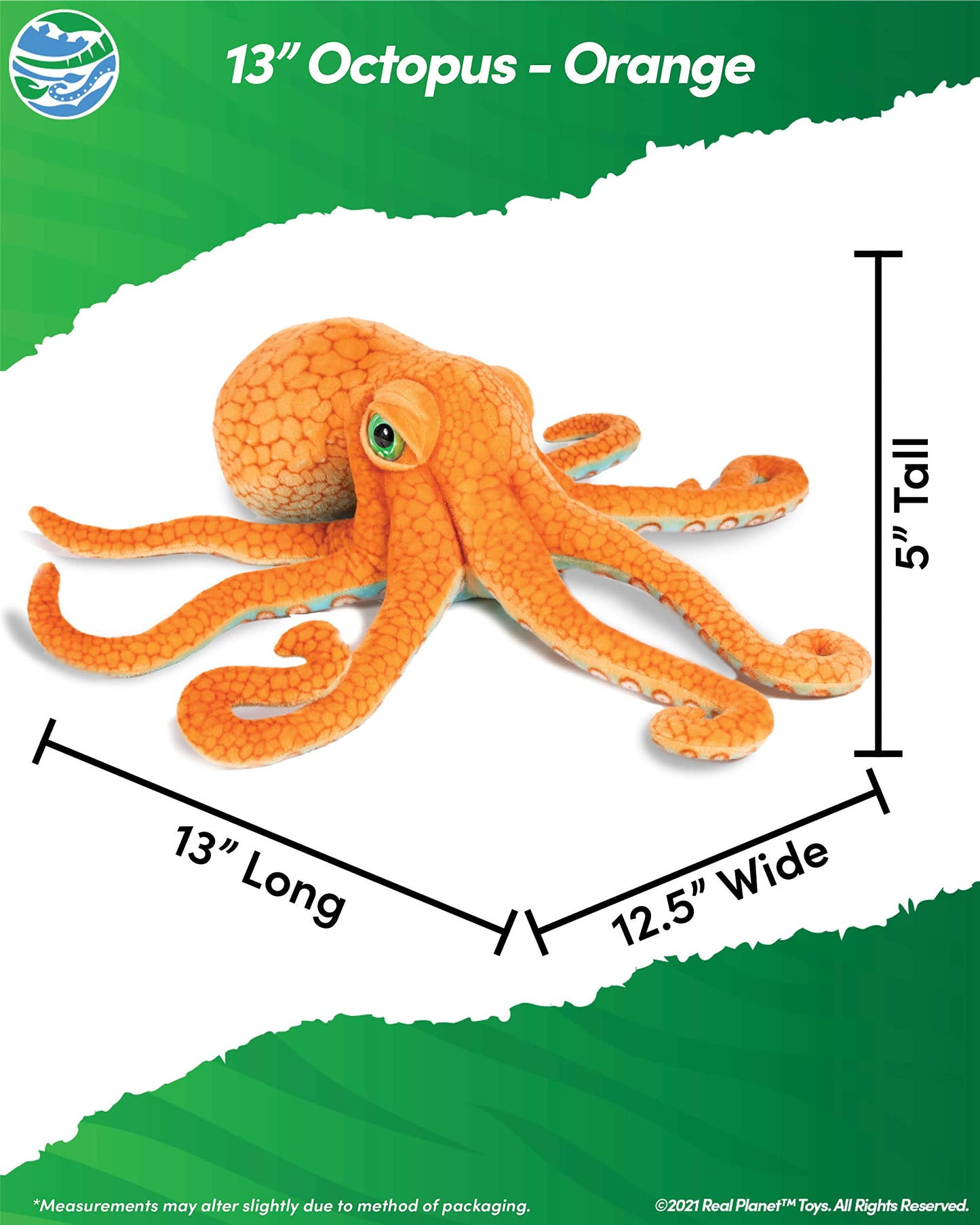 Real Planet Sea Life Plush - Realistic Stuffed Animal Gift For Kids All Ages, Ocean Marine Creature Plushie, Christmas Birthday Gifts (Brown Octopus, 13') (13' Long)