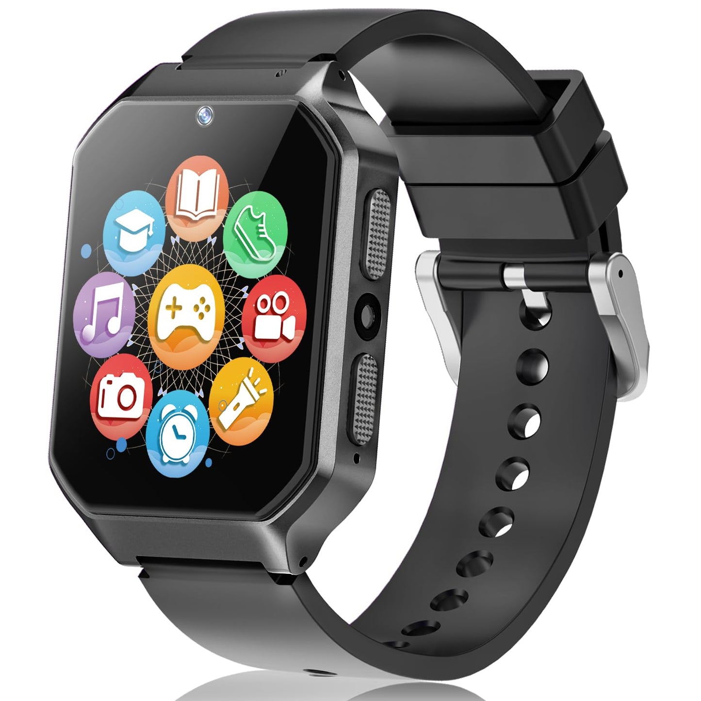Smart Watch For Kid Age 4 5 6 7 8 9 10 Boys Girls Learning Toy With 26 Puzzle Game 1.69' Touch Screen Hd Camera Video Music Player Alarm Clock Storybook Pedometer Christmas Birthday Gift Idea (Black)