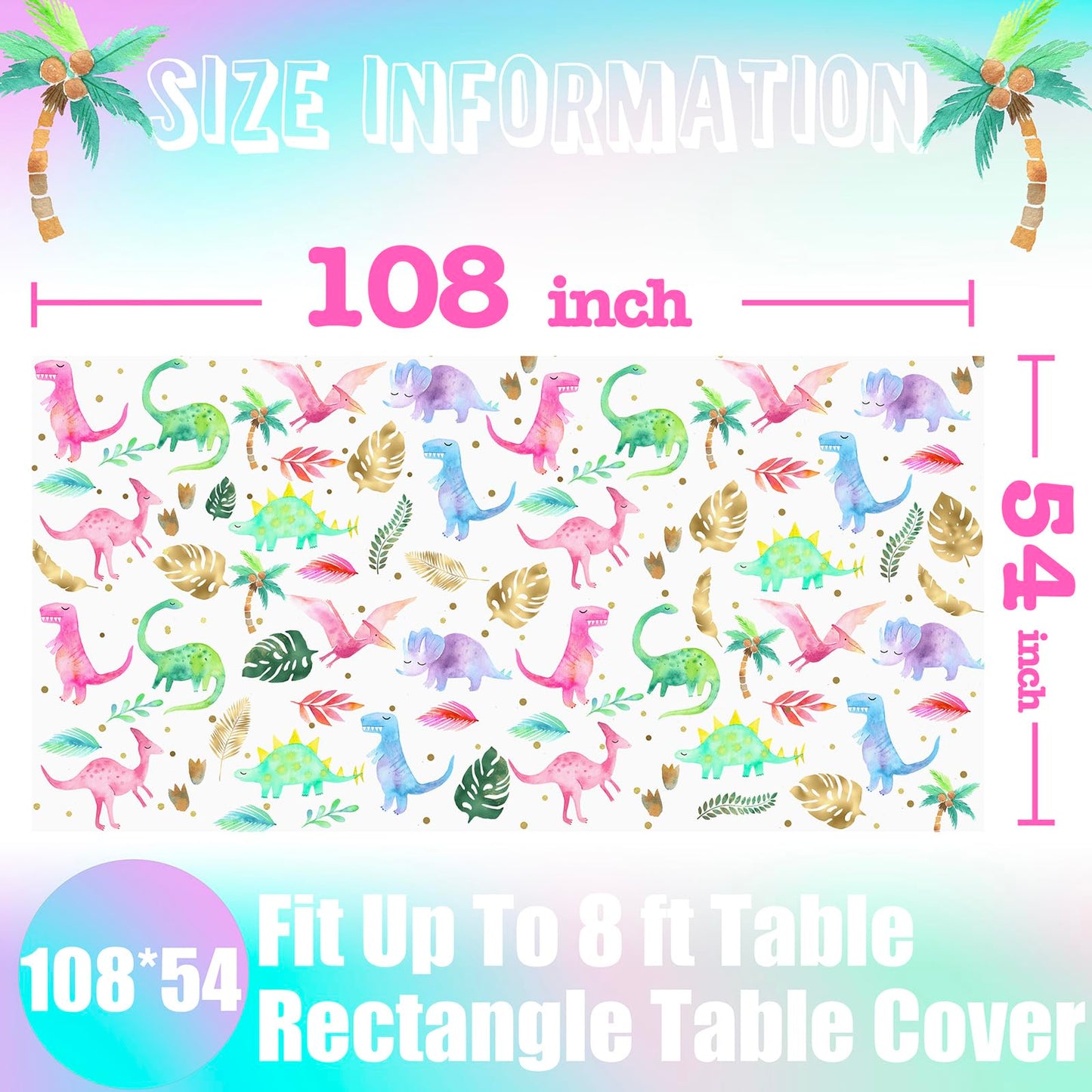 Hapibidesign Girl Dinosaur Birthday Party Tablecloth - Pink Dinosaur Plastic Disposable Table Cover - Girl Dinosaur Party Suppli