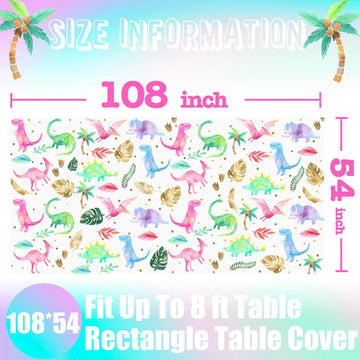 Hapibidesign Girl Dinosaur Birthday Party Tablecloth - Pink Dinosaur Plastic Disposable Table Cover - Girl Dinosaur Party Suppli
