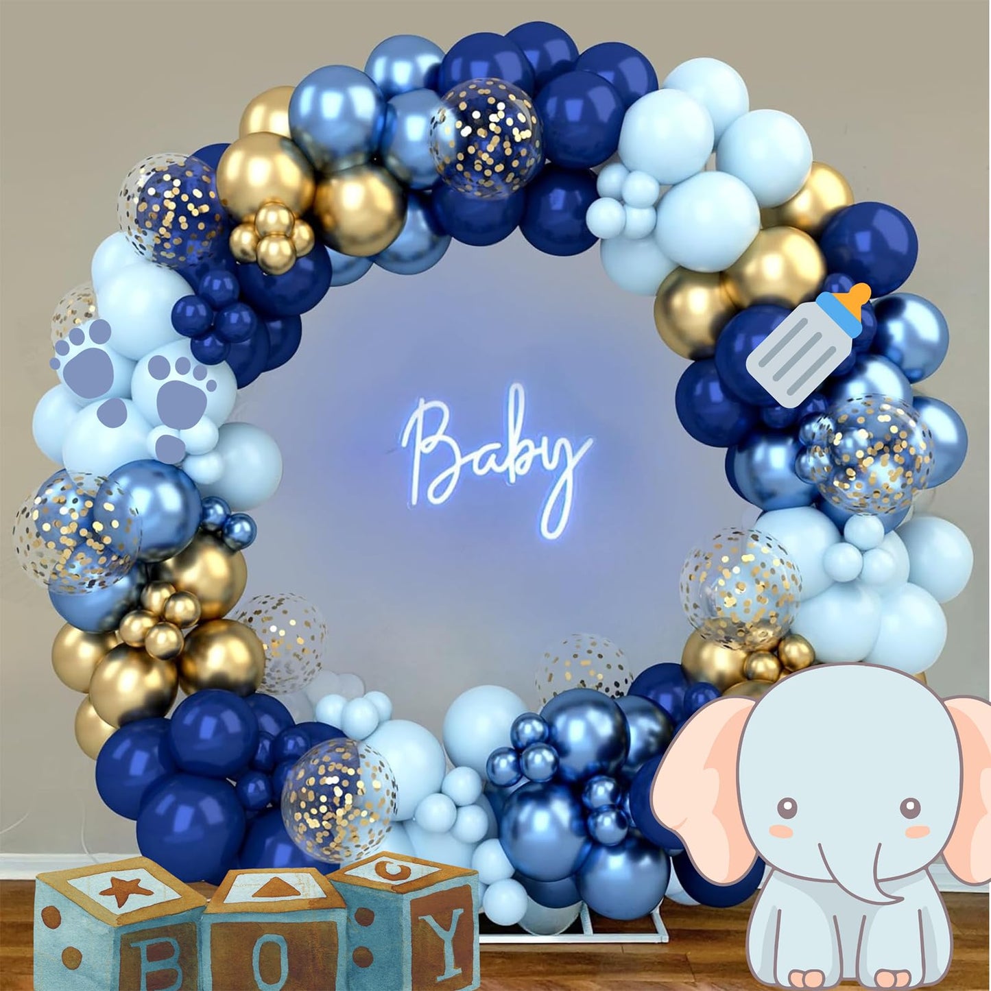 Infloral Birthday Party Blue Balloon Arch Kit Navy Metallic Pastel Blue And Gold Balloon Garland Kit For Father'S Day Baby Shower Wedding Graduation Party Decorations