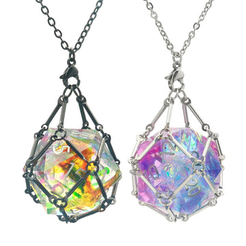 PJOY DND Dice Necklace Dice Cage for Interchangeable D20 Dice Dungeons and Dragons Gamers DND Gifts-Silver Black