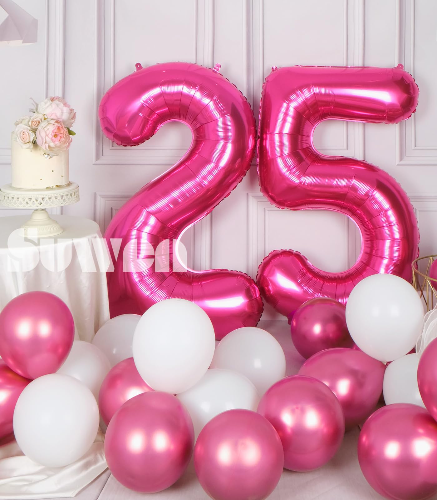 SUWEN Hot Pink 25 Jumbo 40 Inch Foil Number Balloons 0-9 for 25th Birthday Party Decorations