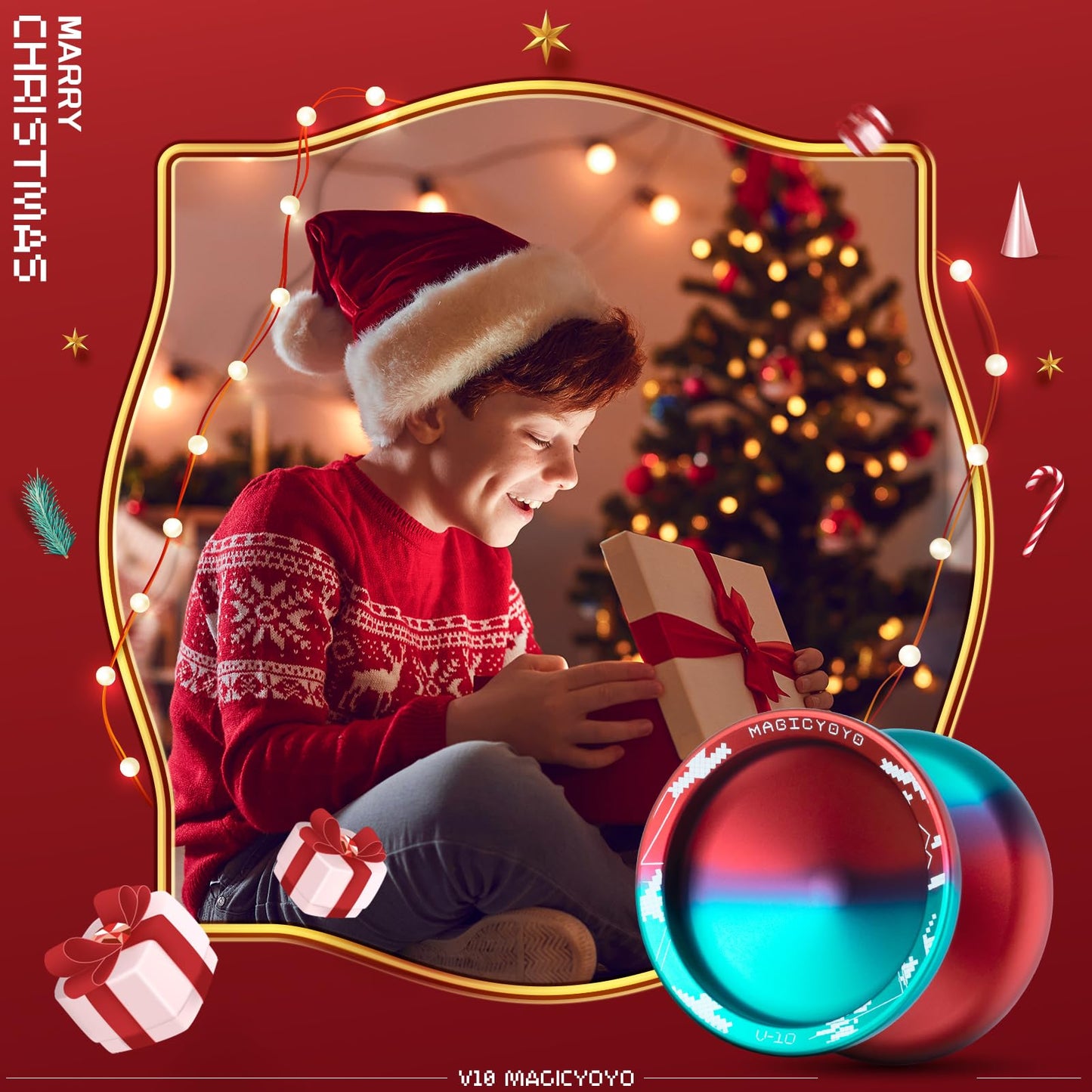 Magicyoyo V10 Blue Red Unresponsive Yoyo Professional Finger Spin Yoyo With 12 Yoyo Strings, Yoyo Case, Yoyo Glove