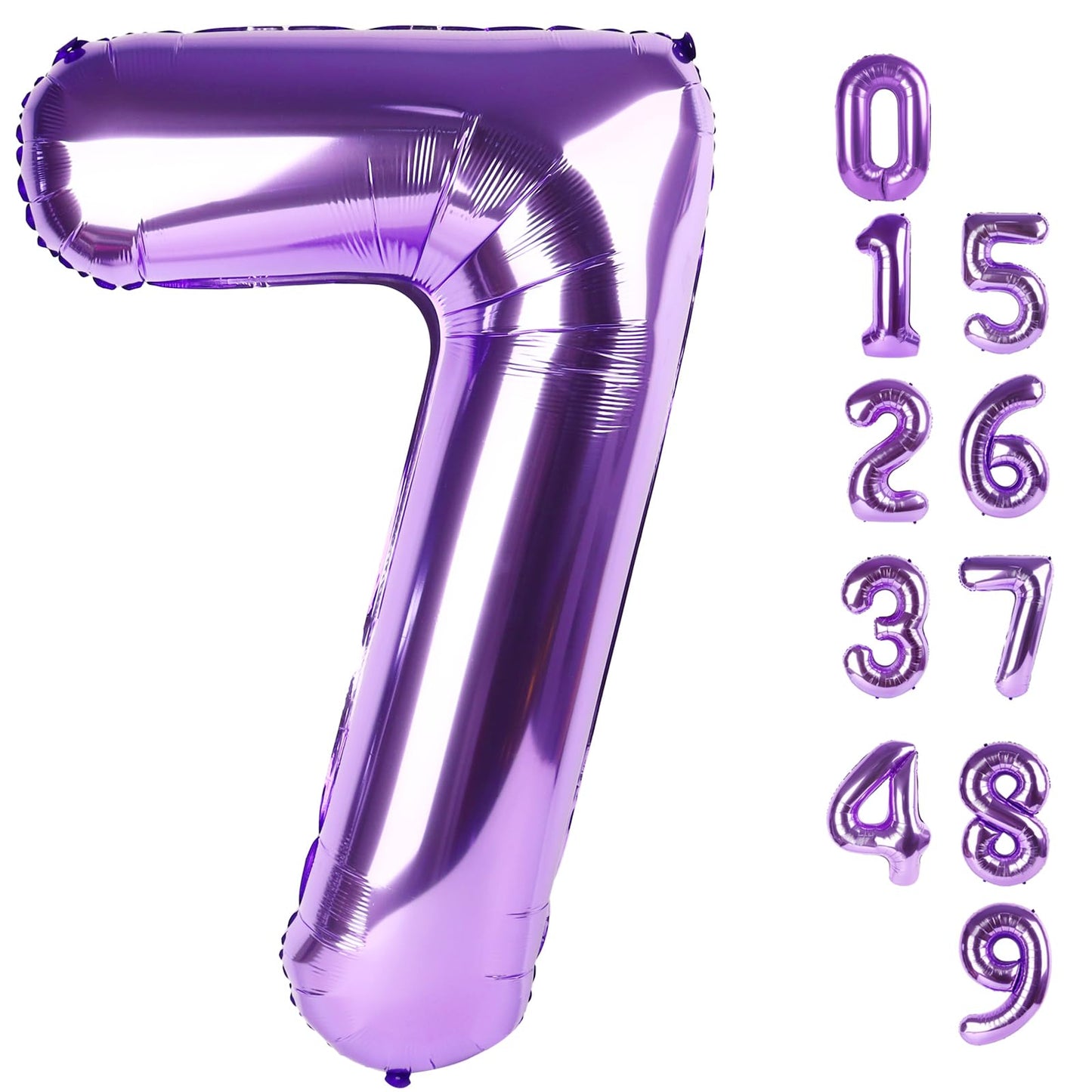 40 Inch Number 7 Balloon, Jumbo Seven Purple Lavender Birthday Decorations, 7 17 27 70 Year Old Balloon, Mylar Foil Balloon Numb