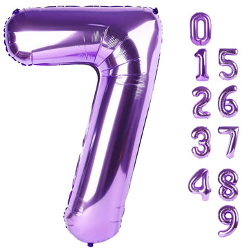 40 Inch Number 7 Balloon, Jumbo Seven Purple Lavender Birthday Decorations, 7 17 27 70 Year Old Balloon, Mylar Foil Balloon Numb