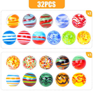 SallyFashion 32PCS Colorful Handmade Glass Marbles, 16mm Assorted Marble Game Set for Kids & Decoration