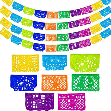 Day of The Dead Mexican Party Decorations - Dia de Los Muertos Papel Picado Tissue Paper Banner Set (12.5 Ft x 4, 50 Ft Total) H