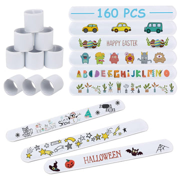 LOMIMOS 160Pcs White Slap Bracelets,Blank DIY Bands Wristbands Party Favors for Kids School Craft Projects Painting