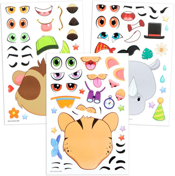 Joyin 36Pcs 9'X6' Make A Face Stickers For Kids, Make Your Own Safari Animal Stickers, Jungle Party Favors Kids Crafts, Goodie Bags Stuffers, Classroom Rewards