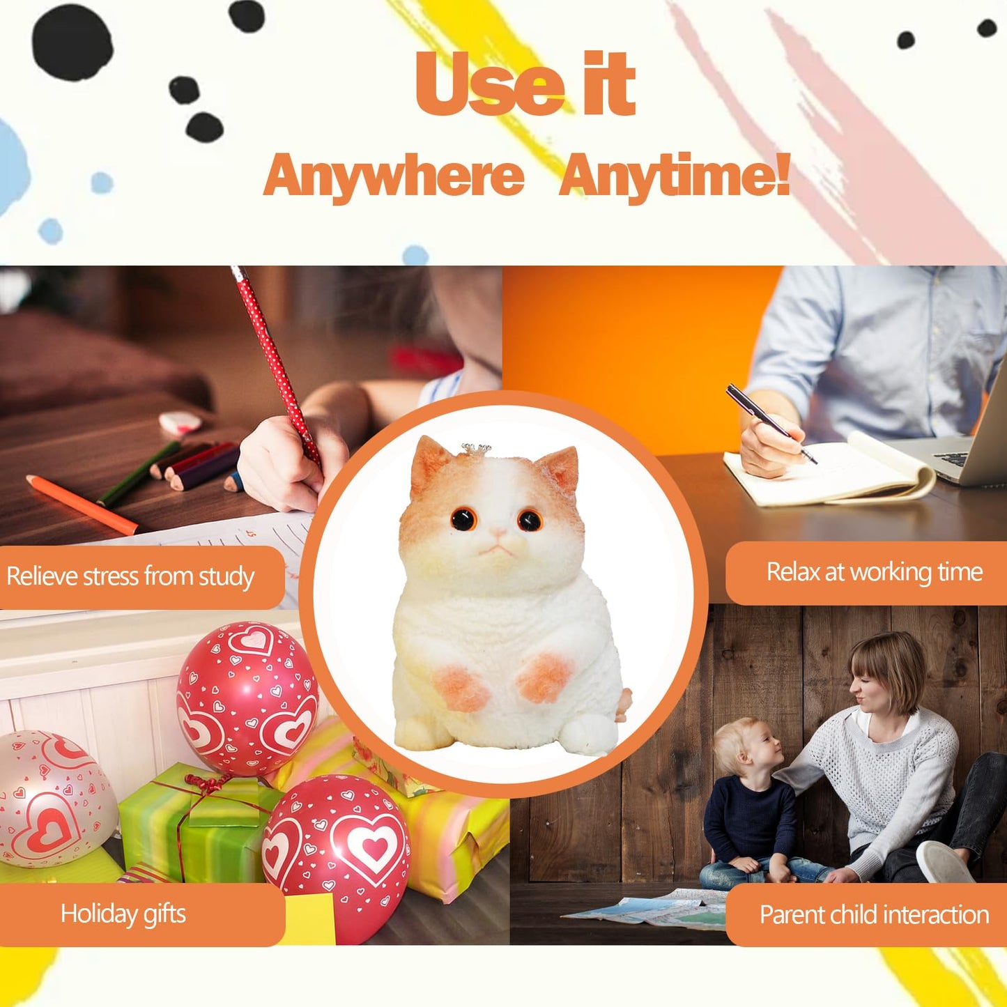 Taba Giant Cat Squishy For Kids Adults, Big Furry Cat Squishy Toys For Stress Relief, Super Soft Squeeze Fidget Toy (Crown Cat)