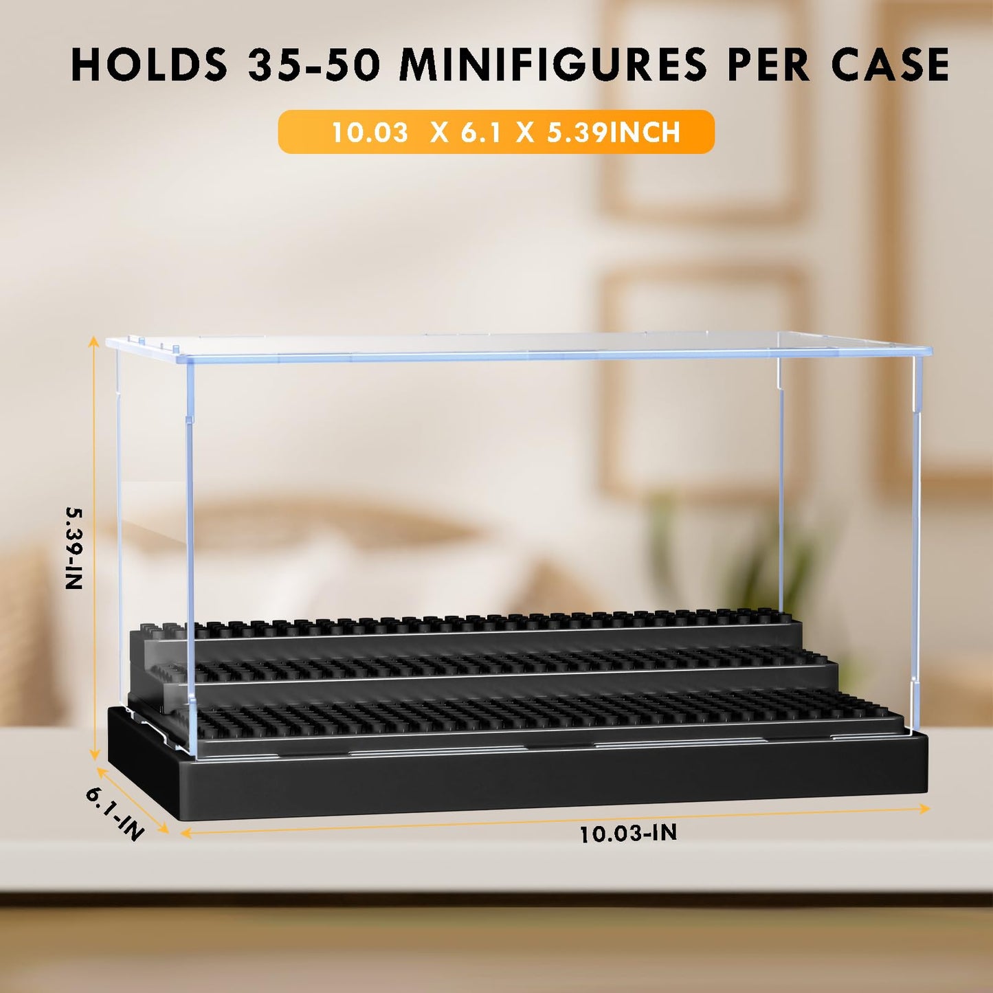 Kku Display Case For Minifigure Action Figures Blocks, Acrylic Minifigure Display Case Box Storage With 3 Movable Steps Gift For