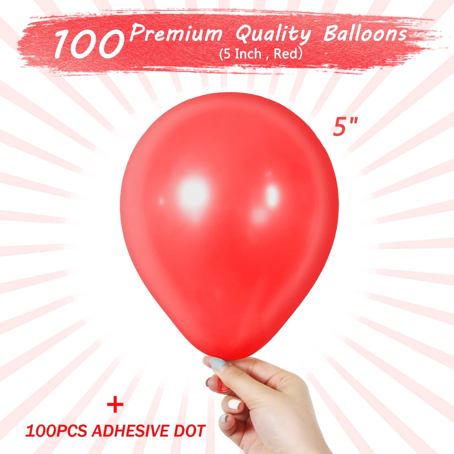 5 Inch Red Balloons 100 Pack, Jogams Latex Party Balloons For Birthday Party, Small Balloons For Baby Shower Wedding Anniversary