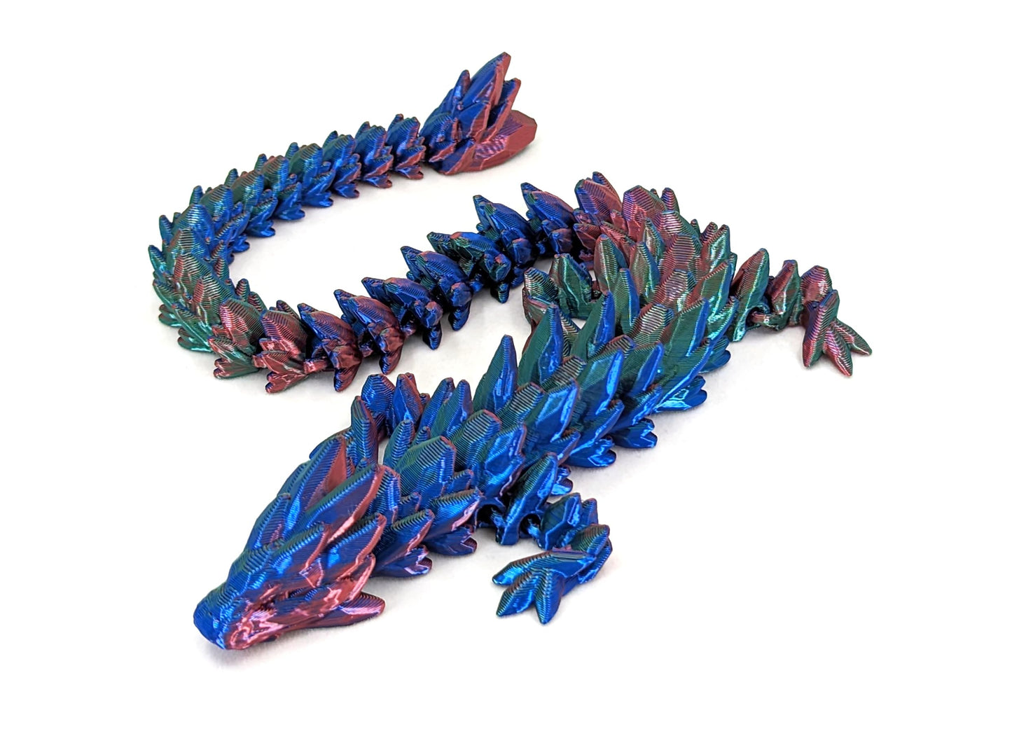 Subpoly 12 Articulated Gem Stone Dragon - New 2024 Ver - Multi Color 3D Printed Plastic Dragon Figure - Rainbow Pearlescent Colors - Interlocked Body Segments and Legs (Medium 12  Dark Rainbow)