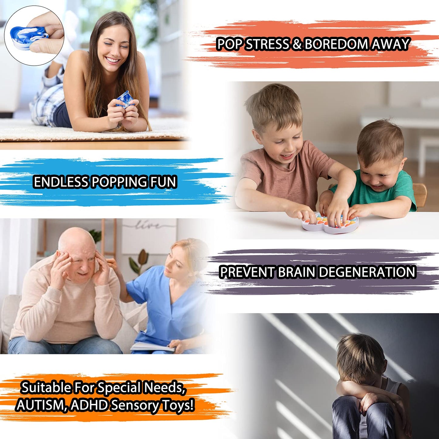 Cucue Simple Fidget Pop Toys - Portable, Calming Sensory Hand Toys For Fun & Stress Relief - Soft & Flexible Silicone Materials