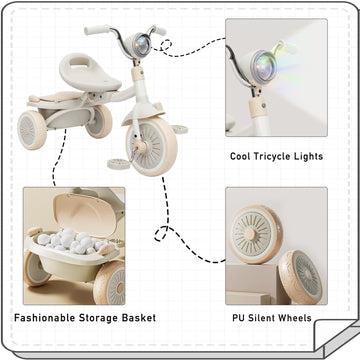 UBRAVOO Baby Tricycle, Foldable Toddler Trike with Pedals, Cool Lights, Durable Wheels and Comfortable Seat, Baby First Walker T