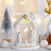Cindeer Nativity Set for Christmas Indoor,Ceramic Nativity Scene with Light, Porcelain Statue Sculpted Hand Painted Figurine, Ho