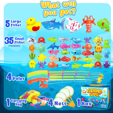 Goody King Magnetic Fishing Game Pool Toys For Kids - Bath Outdoor Indoor Carnival Party Water Table Fish Toys For Kids Age 3 4 5 6 Years Old 2 Players Gift (Large)