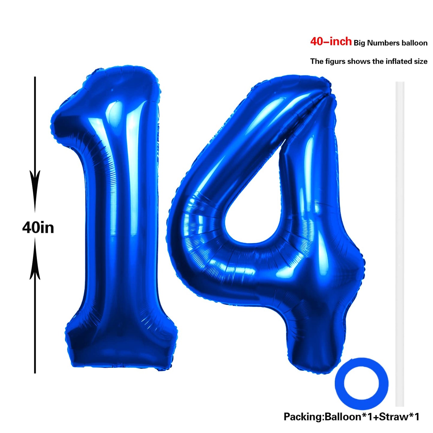 40 Inch Number 14 Balloon Blue Jumbo Giant Big Large Number 14 Foil Mylar Blue Balloons 41Th Birthday Party Anniversary Decorati