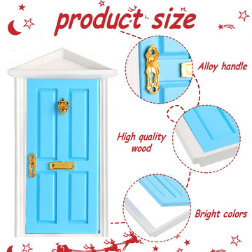 20 Pcs Christmas Elf Girl Fairy Doors Decorations Door Enchanted Fairy Doors Tiny Outdoor Xmas Decor Wooden Tiny Miniature For Child Xmas Accessories Fairy Tale (Blue Door)