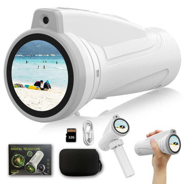 Kids Monocular for Bird Watching & Astronomy - Digital Telescope with Self-Timer, Boys Girls Camping Outdoor Exploration (White)