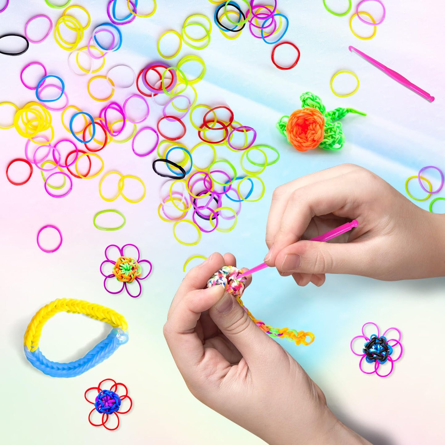 ROSHUKG 7300 Rubber Band Refill Kit in 70 Colours Rubber Bands, Bracelet Making Kit Birthday Gift for Girls Weaving