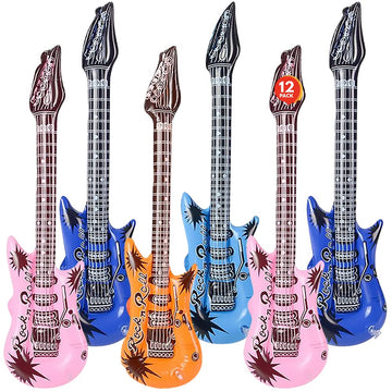 Artcreativity Rock Guitar Inflates, Set Of 12, Inflatable Guitar Toys For Kids, Decorations For Music Themed Parties, 23 Inch Long Guitar Balloons, Fun Pretend Play Accessories, Assorted Colors