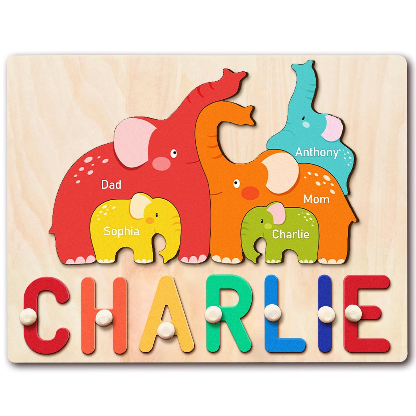 Name Puzzles For Toddlers 1-3, Personalized Name Puzzle With Elephant Family Wooden Puzzle For Toddlers 1-3, First Birthday Gift