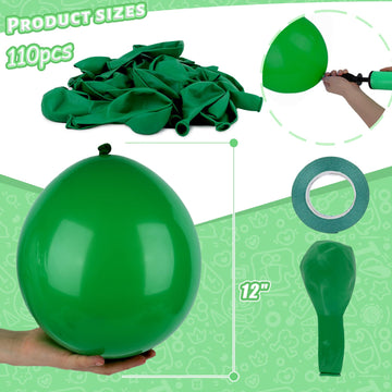 Lovestown 110Pcs Latex Balloons 12Inch, Helium Balloons Party Balloons Arch With Ribbon For Birthday Jungle Family Reunion Party St. Patrick'S Day Decorations Dark Green