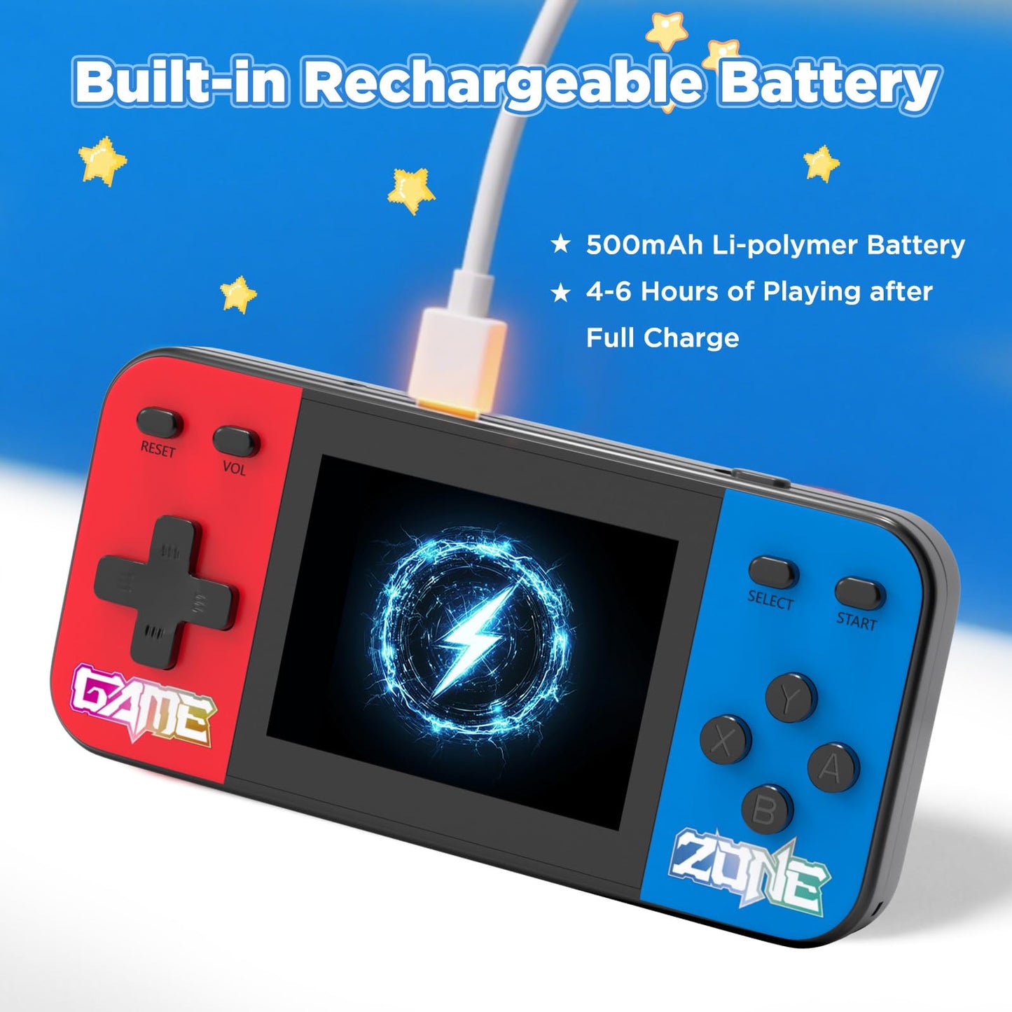 Handheld Game Console with 3.0 Inch LCD Screen, 240 Retro Classic Games, Rechargeable Battery Portable Mini Arcade - Electronic